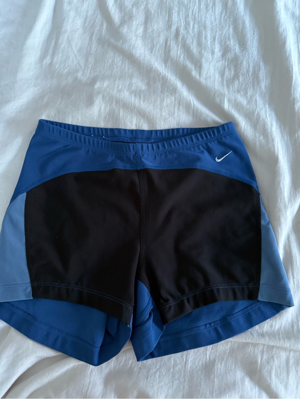 Vintage Nike Running Shorts Womens Small Blue Black Colorblock Lined Athletic